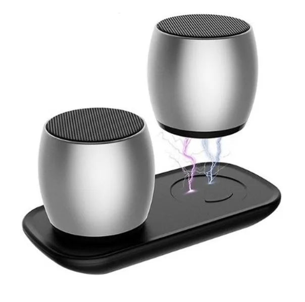 Creative Bluetooth speaker set 1 pair gold colour with magnetic charging base on desk