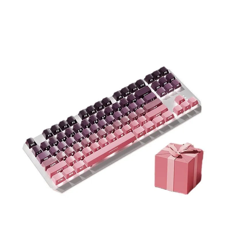 87-key wired mechanical keyboard with white backlight and side-engraved keycaps, available with red, tea, green, or black switches