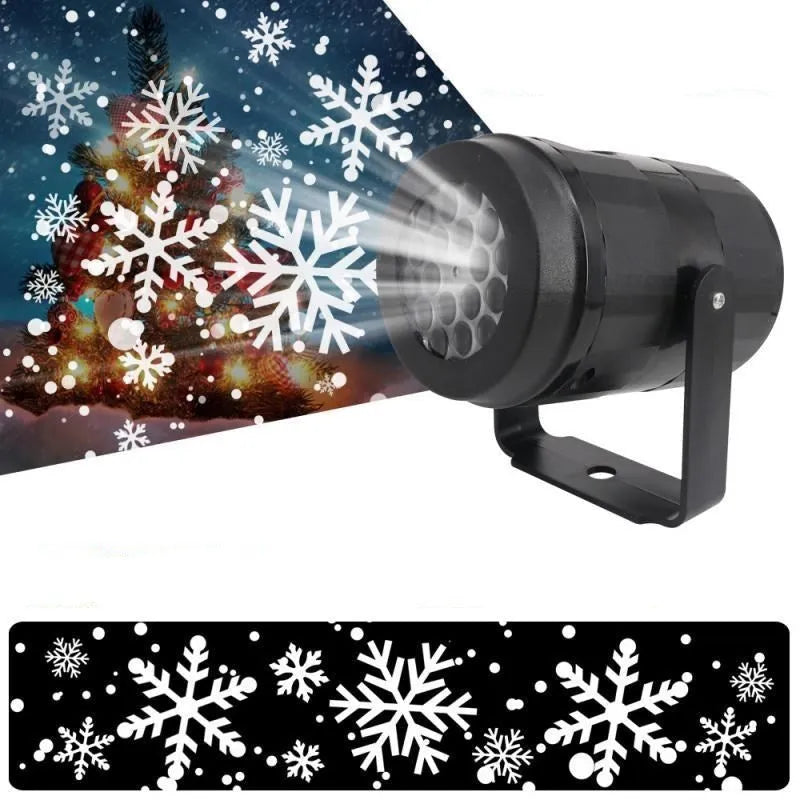LED Christmas snowflake projection light projecting festive patterns onto wall for holiday decoration