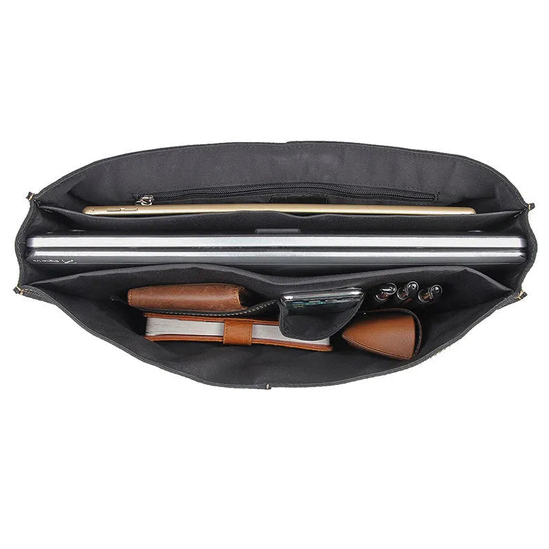Men's retro brown leather business briefcase with adjustable shoulder strap, 38cm length, holds a 15.6-inch laptop.