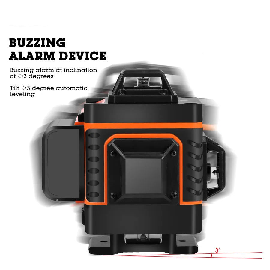 Rotating laser level showing green beam projection for wall alignment