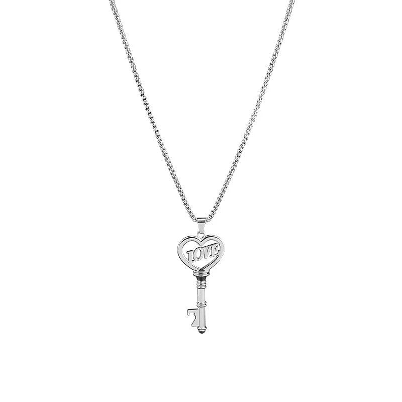 Stainless steel sweet heart key pendant choker necklace for women