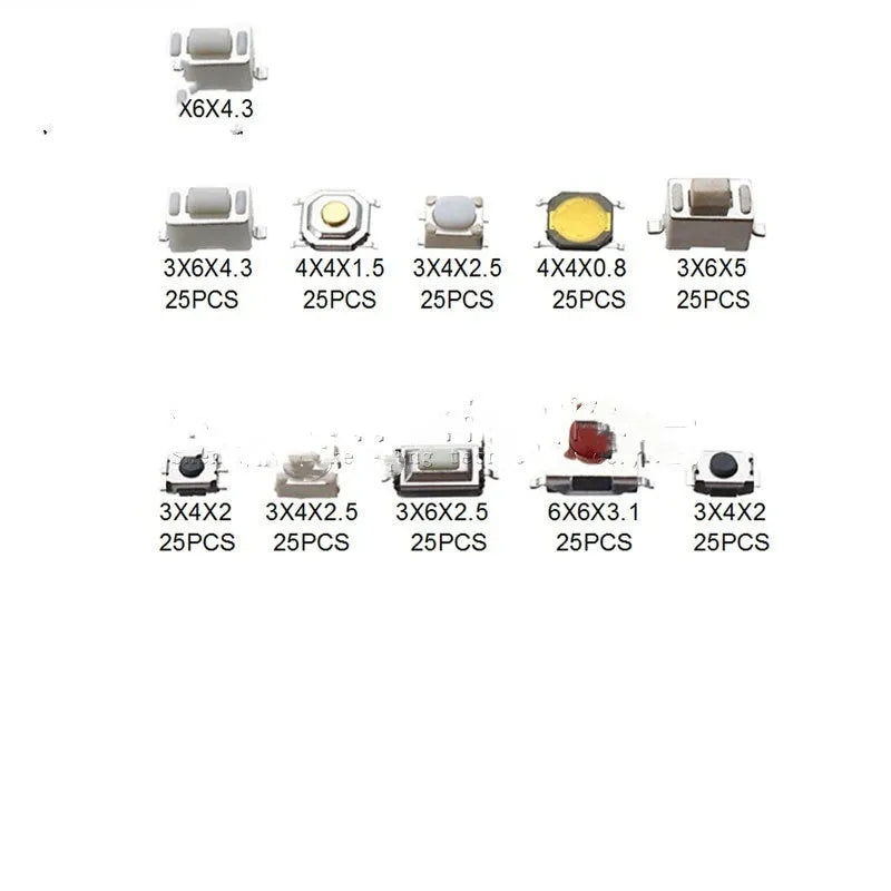 Box containing 250 industrial SMT touch switch buttons for circuit board assembly