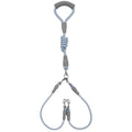 Blue double dog leash with soft foam handle for walking two small dogs