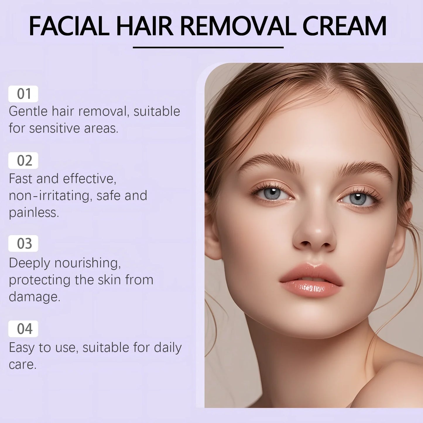 Women's 30g tube of facial hair removal cream with plant extracts for smooth, moisturised skin, 2.9x2.9x15cm size