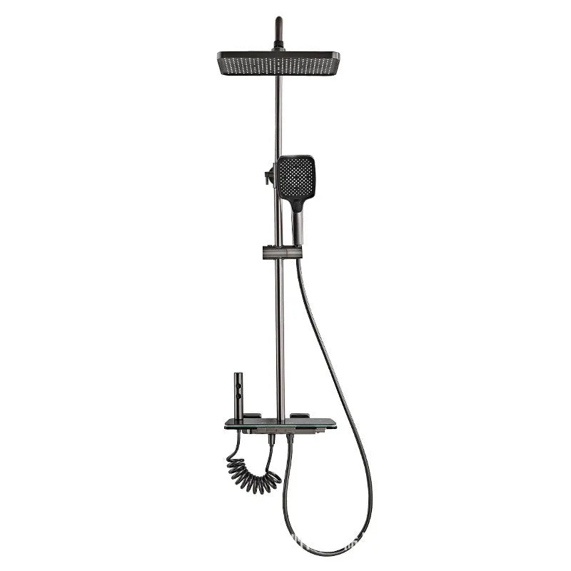 Digital display aluminium shower head set with temperature control in white or grey finish