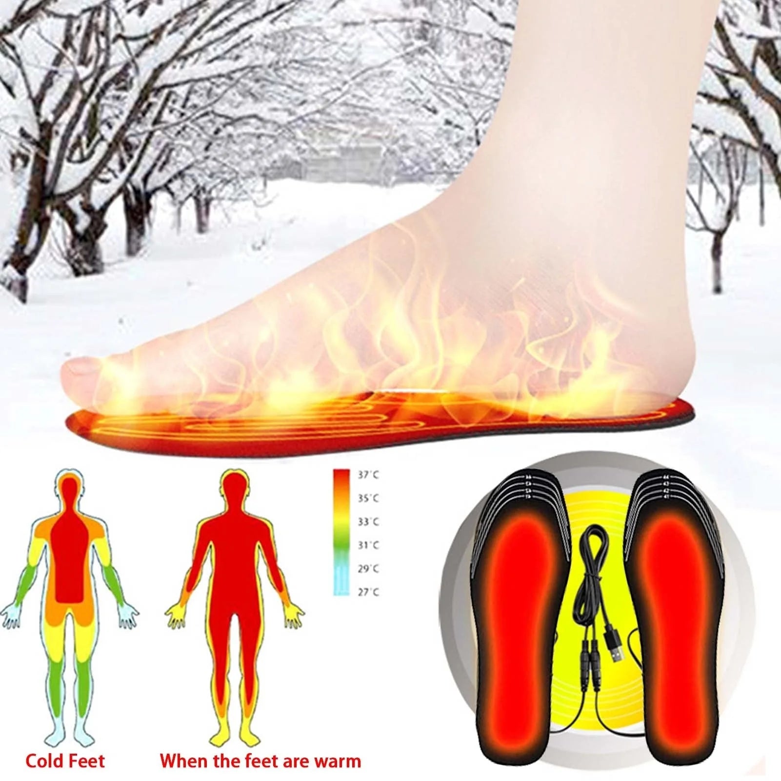 USB heated insoles for winter warmth in boots and sneakers, adjustable heat settings
