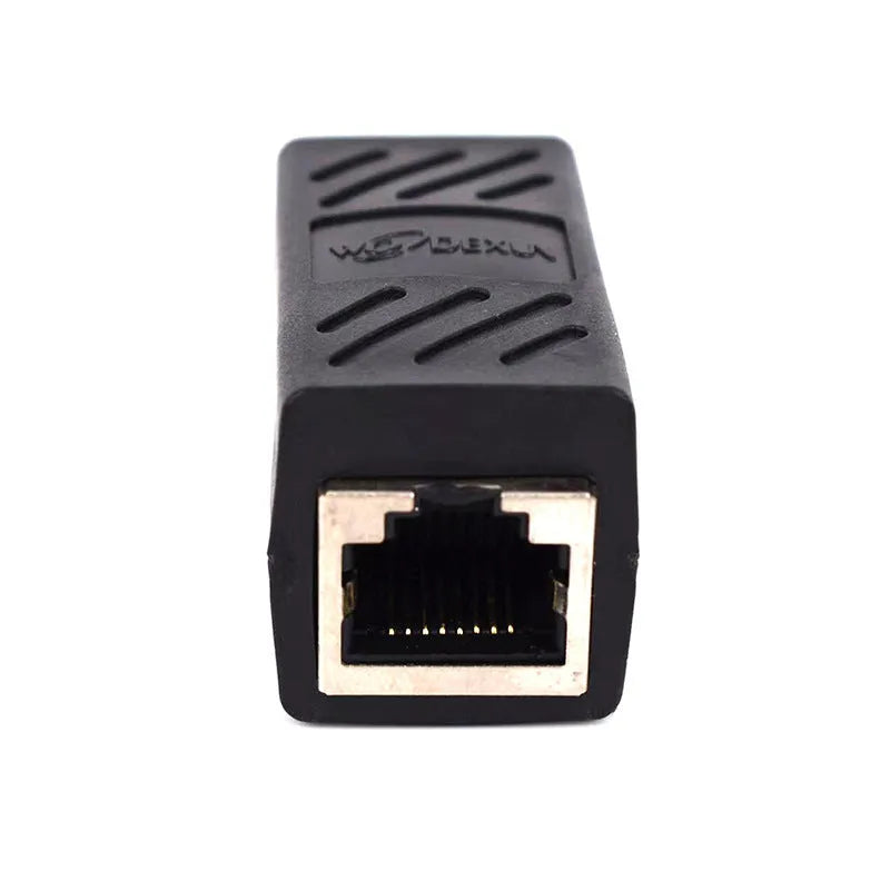 Black RJ45 butt joint extender adapter for Ethernet cable connections