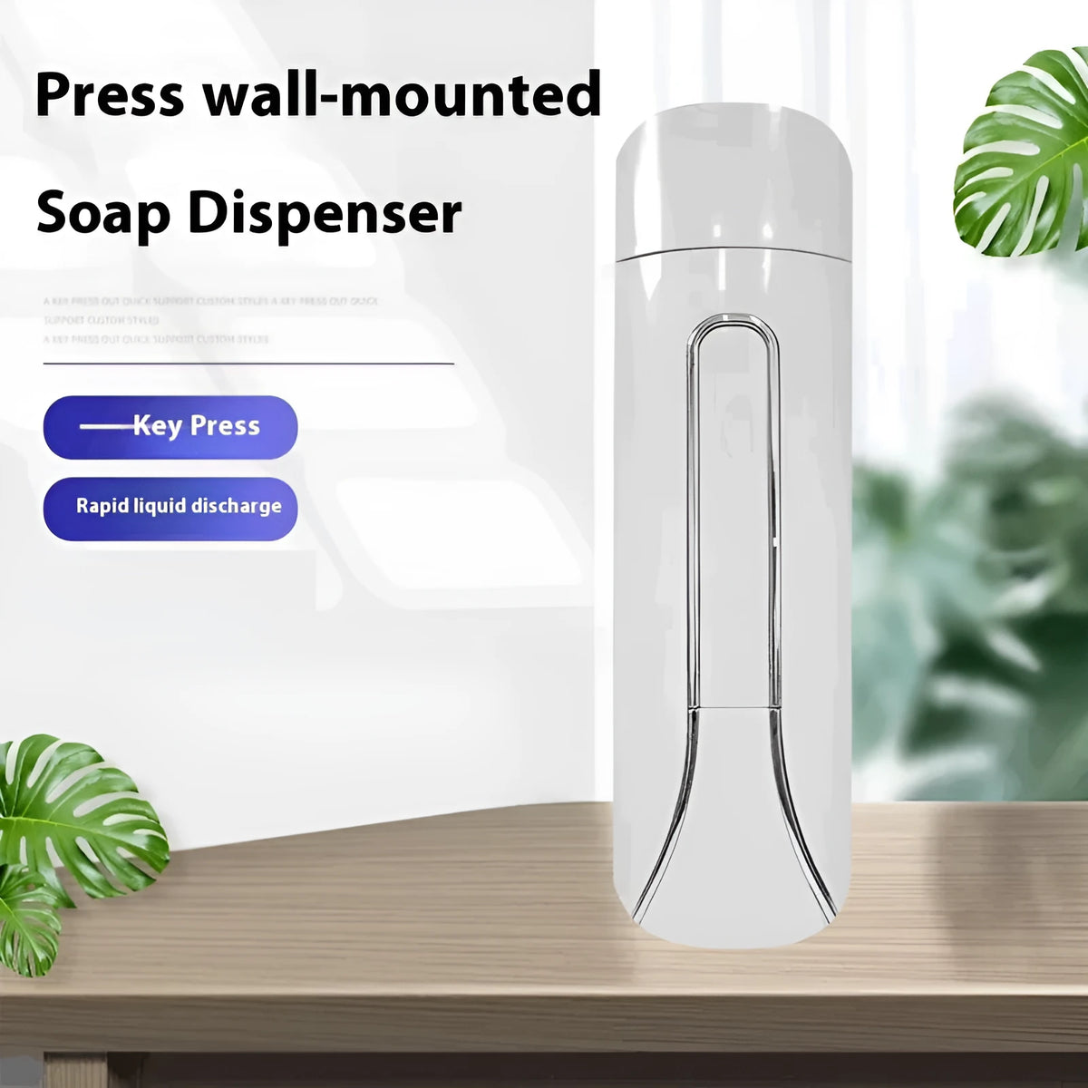 Wall-mounted manual press shampoo dispenser in white ABS plastic with single head, 5.8 x 7 x 23.5 cm