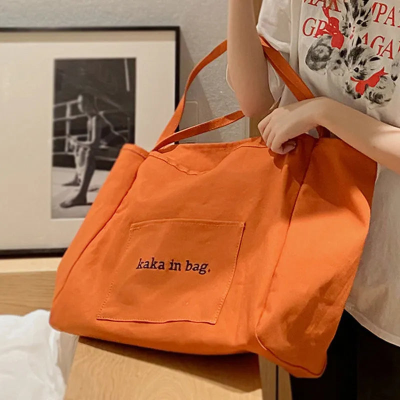 Canvas large capacity tote bag in solid colour for shopping and daily use