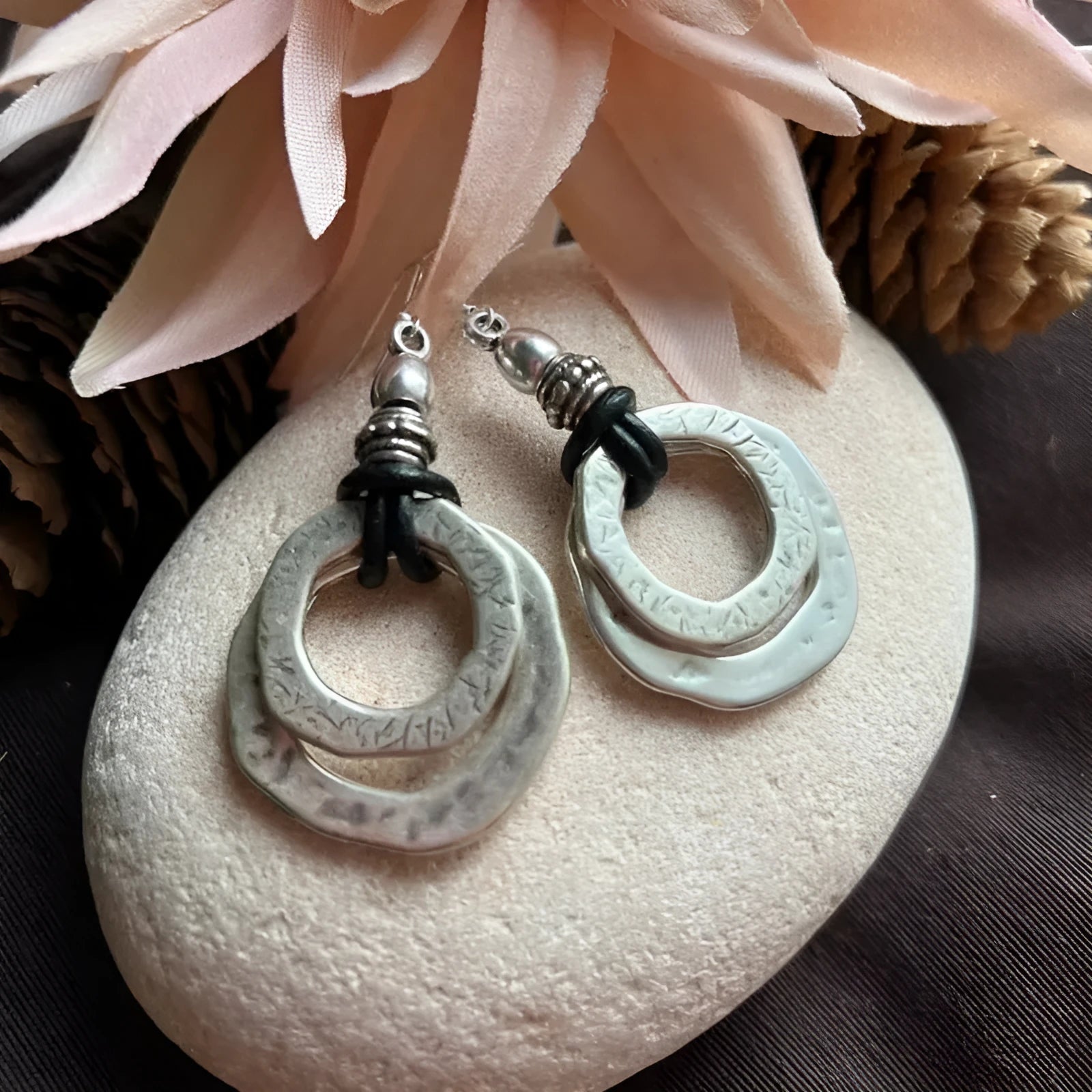 Circular bohemian alloy earrings in silver for women, geometric shape with European style