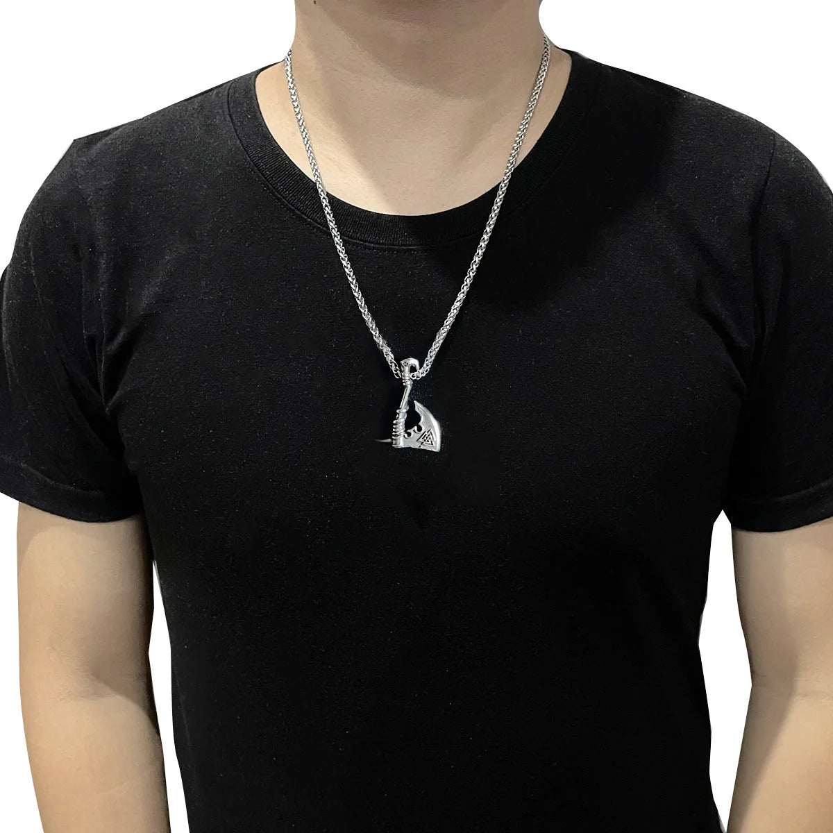 Men's stainless steel axe pendant necklace with titanium steel orchid chain