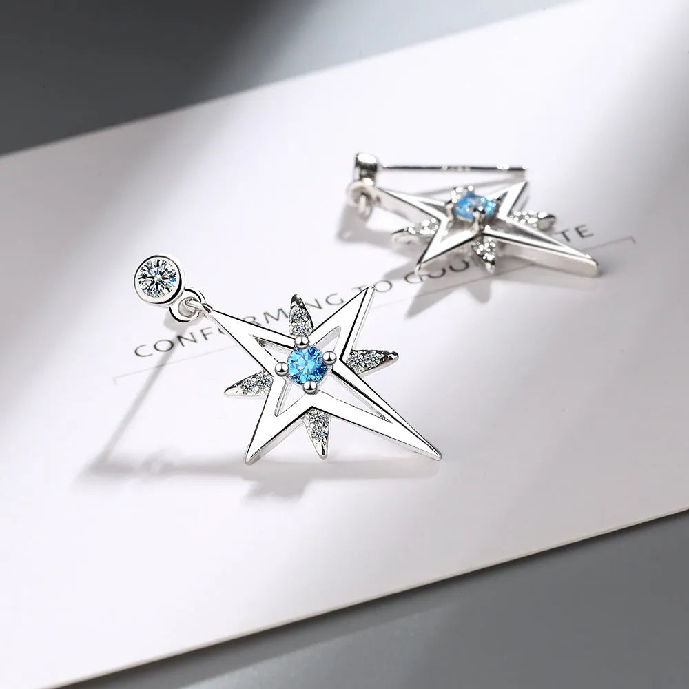 Women's Korean-style hexagonal star ear studs in copper with white gold plating, platinum colour