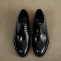 Plus size black leather business formal men's shoes with warped toe cap and genuine cowhide upper