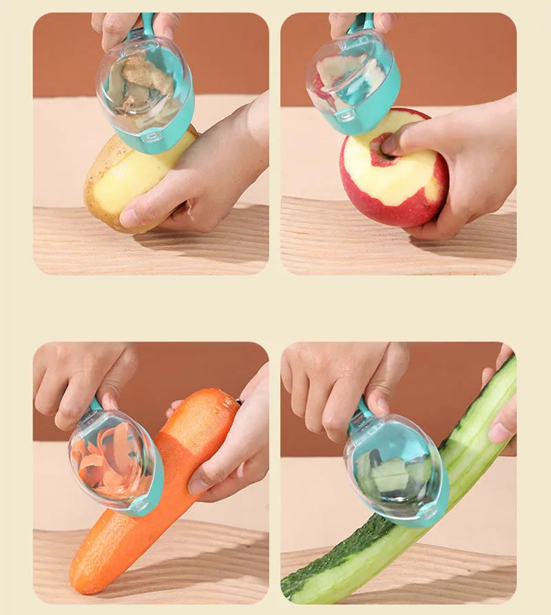 Yellow paring knife with storage lid for peeling fruits and vegetables