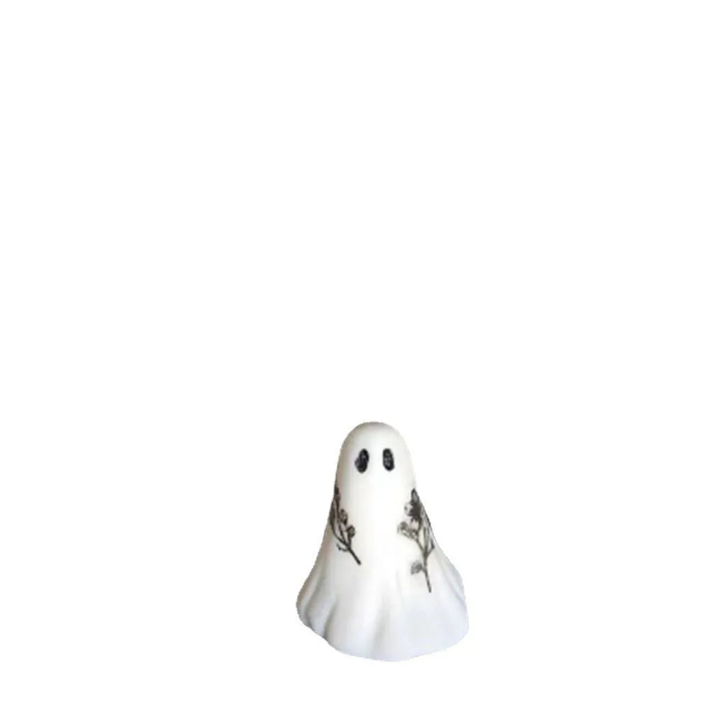 White synthetic resin ghost ornament set in multiple sizes for Halloween decoration