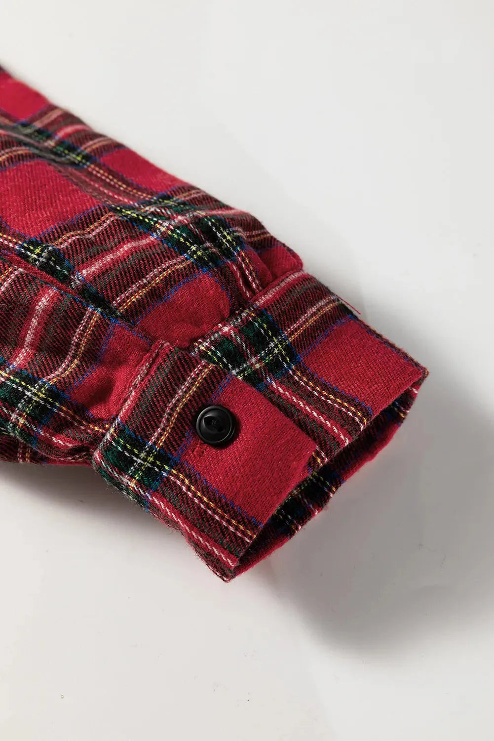 Red plaid check mini dress with shirt collar and ruffle hem detail
