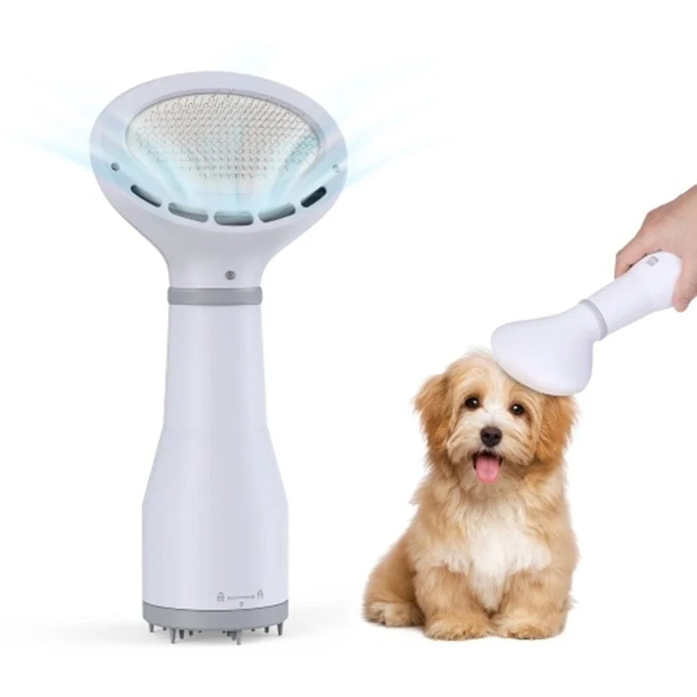 Powerful and quiet pet hair dryer with stainless steel slicker brush attachment