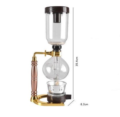 Siphon Coffee Maker with glass pot and wooden handle for 3 people