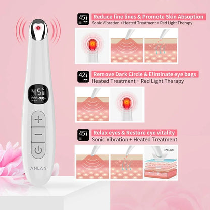 White electronic eye massager with adjustable temperature settings and vibration therapy for eye strain relief