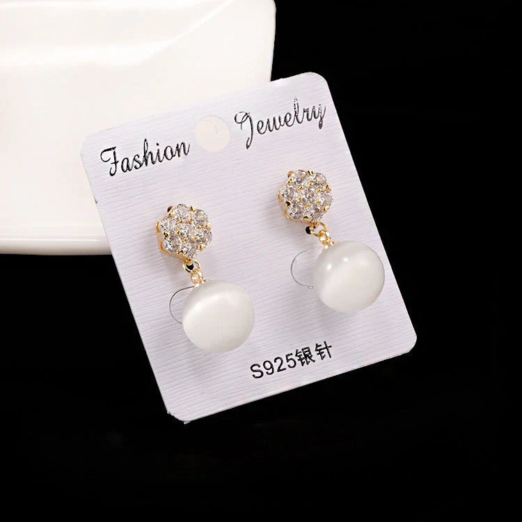 Round pearl long earrings with s925 silver needle, elegant and hypoallergenic