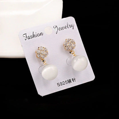 Round pearl long earrings with s925 silver needle, elegant and hypoallergenic