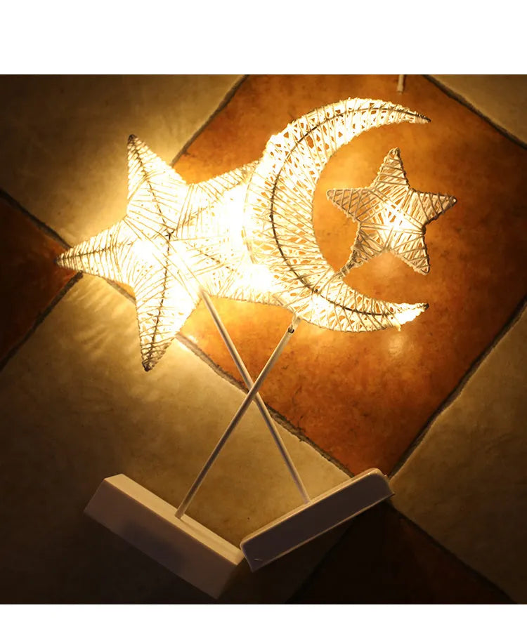 Rattan-based LED light set with star-shaped hanging lights for bedroom decoration