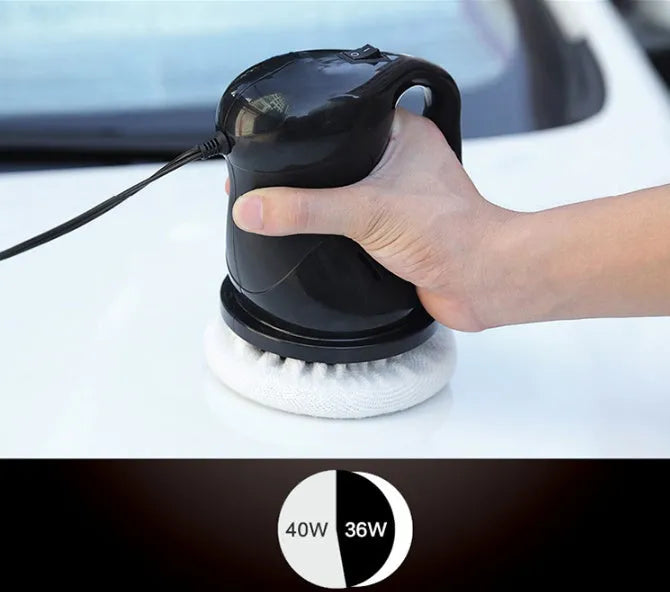 Black 12V car waxing glaze polishing machine with orange switch handle on white background