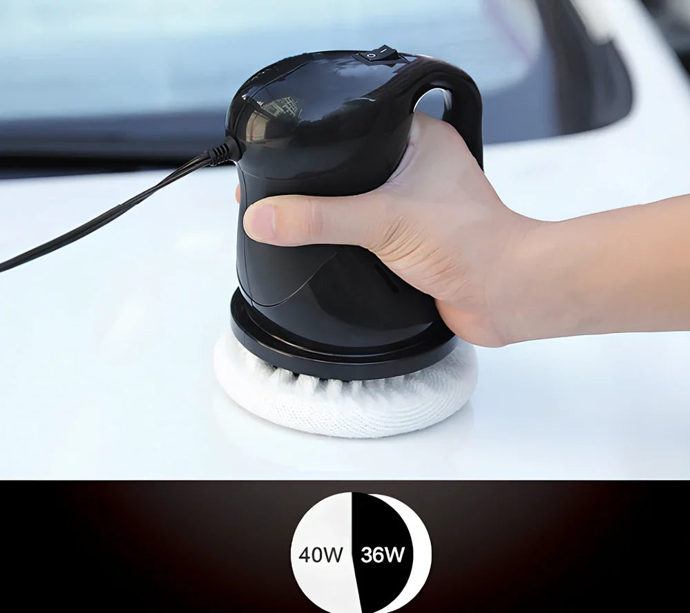 12V car polishing machine with integrated handle in black or orange colour options