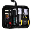 Black plastic and metal guitar repair tool kit for guitar bass mandolin banjo