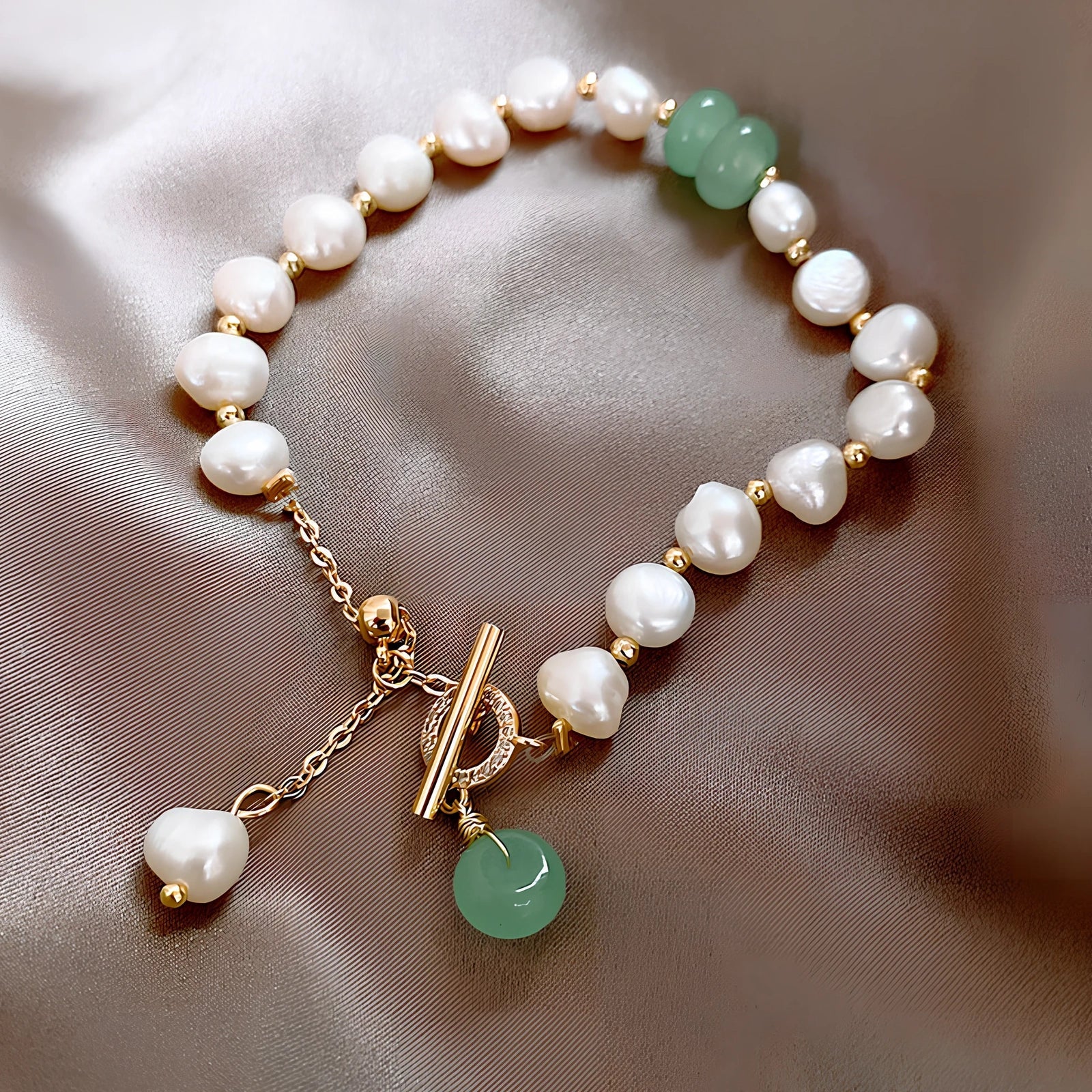 Pink irregular freshwater pearl bracelet on alloy chain, adjustable 16-22cm with 8-12mm beads