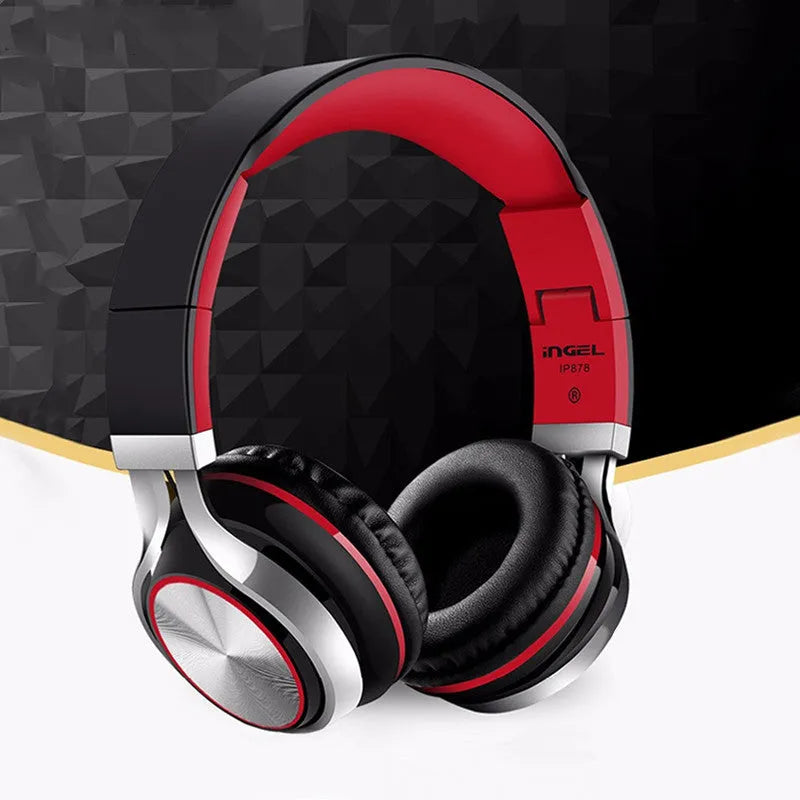Folding wireless headset with 40mm speaker shown in black, blue and white colour options