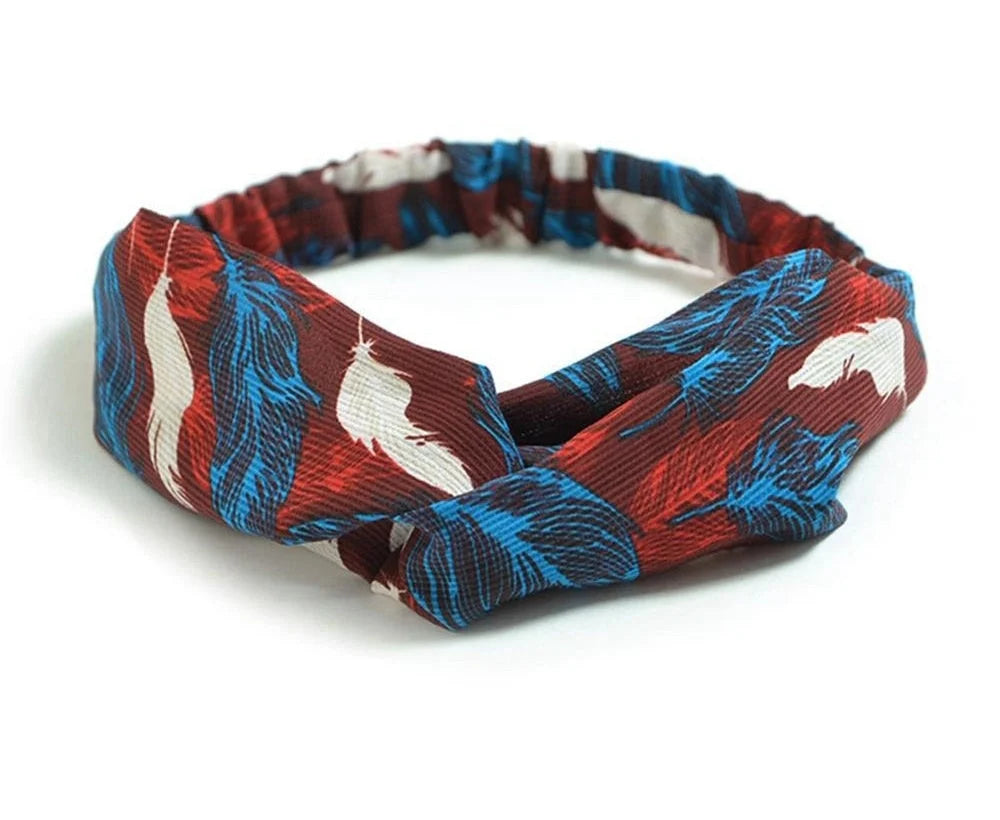 Women's retro style printed headband with elastic free size in vintage-inspired prints