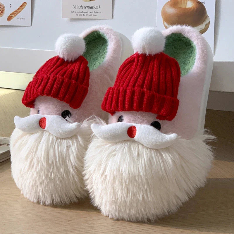 Cozy Christmas Santa Claus Slippers for Women - Soft Plush Material, Non-Slip Soles, and Festive Holiday Design