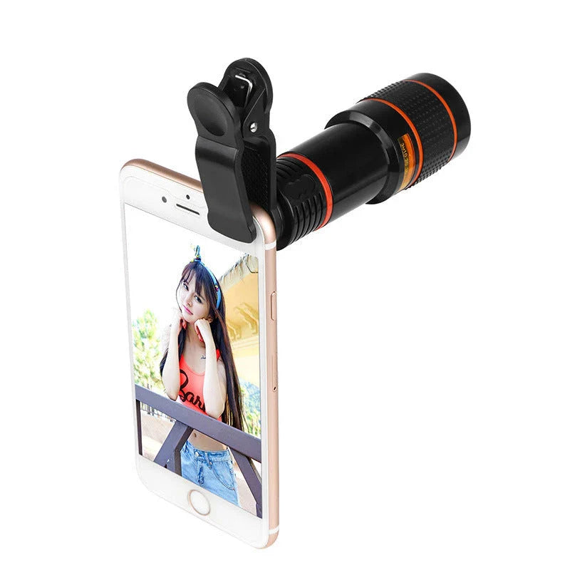 A powerful smartphone telescope lens with a clip-on design, providing a 12x zoom for enhanced mobile photography