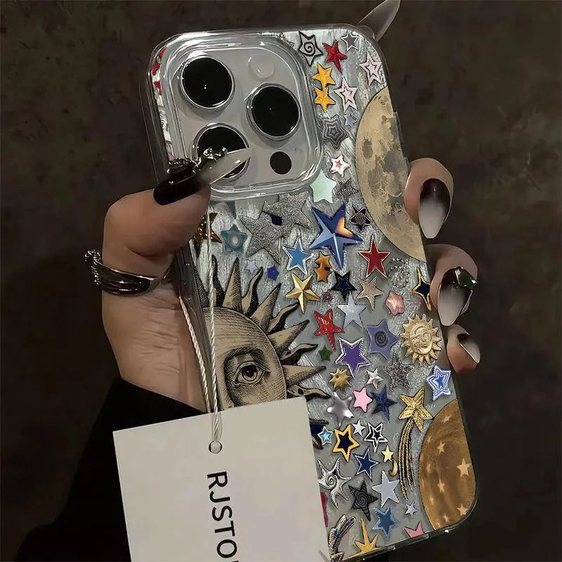 Silicone phone case with Sun Moon silver feather shell pattern for Apple iPhone