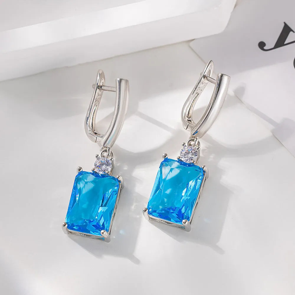 Square copper earrings with geometric design in gold or silver electroplated finish