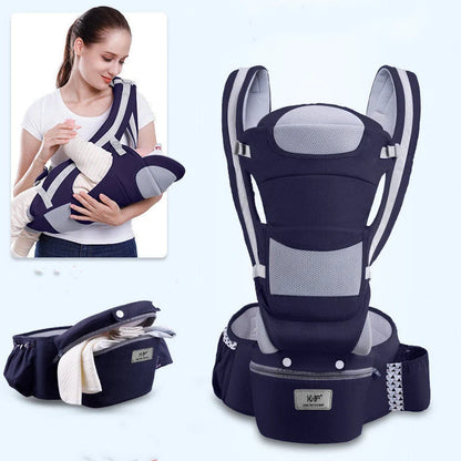 Multi-functional baby waist stool in various colours, designed for infants aged 3-36 months with a 20kg load capacity.