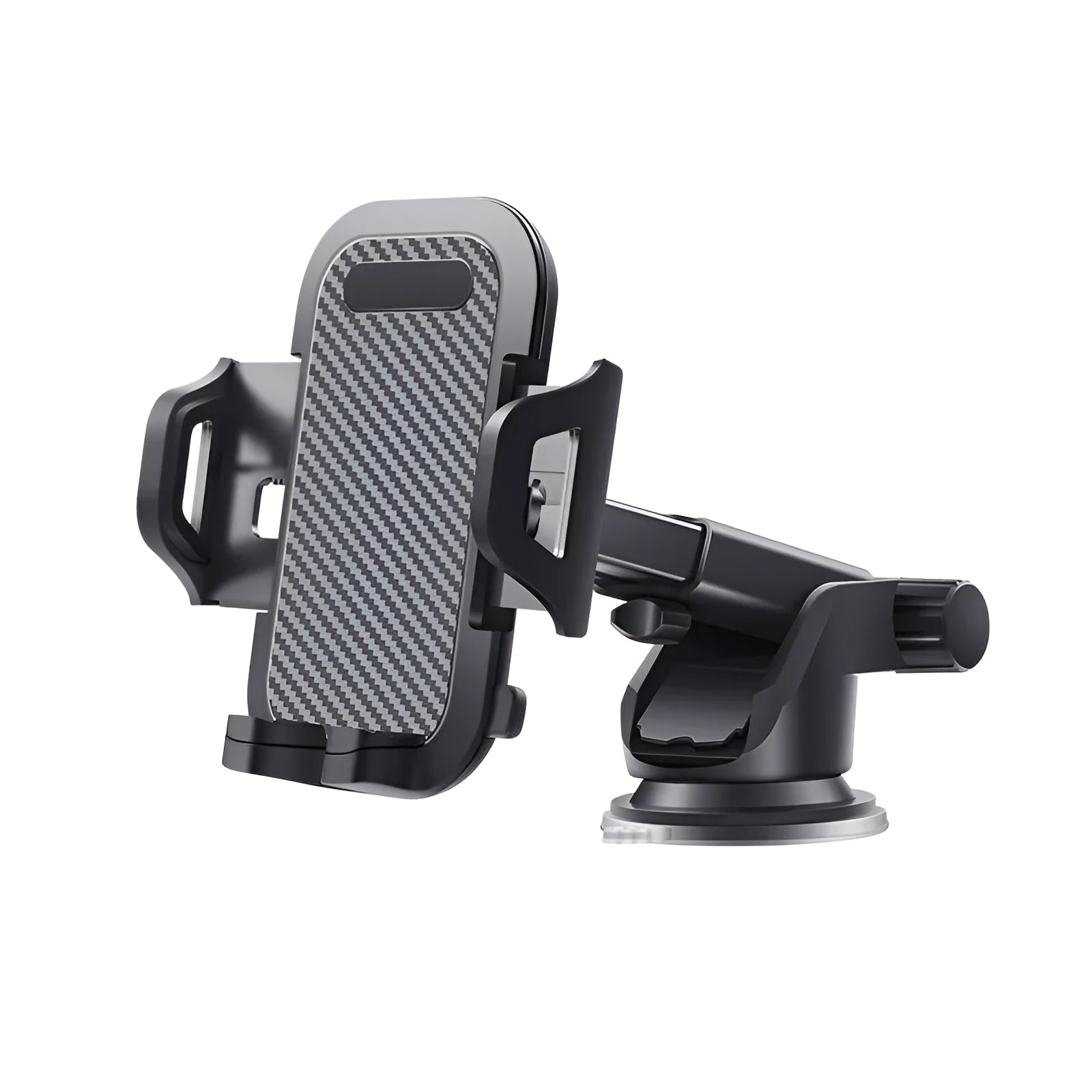 Black universal car phone holder for mobile phones between 4.0 and 7.0 inches wide.