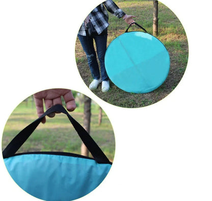 Blue ash automatic pop-up camping tent deployed showing interior space and fibre glass pole structure