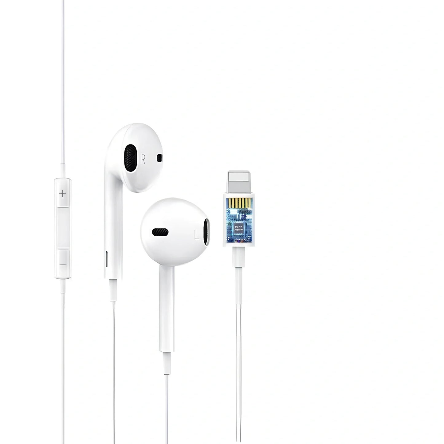 Automatic pop-up Bluetooth headset with lightning plug and in-ear design for wireless audio