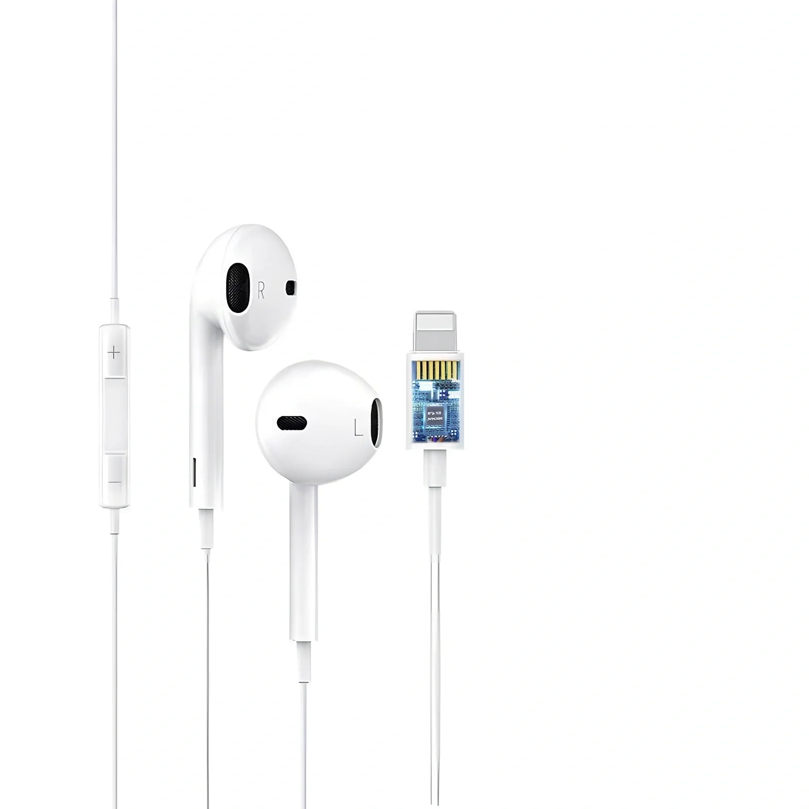 Automatic pop-up Bluetooth headset with lightning plug and in-ear design for wireless audio