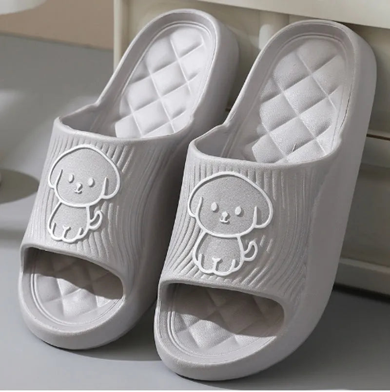 Non-slip women's anti-odor home sandals with EVA sole in multiple colours including puppy white, pink, yellow, caramel, black, and gray