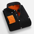 Men's casual winter flannel shirt in navy blue, solid colour, long sleeves, loose fit