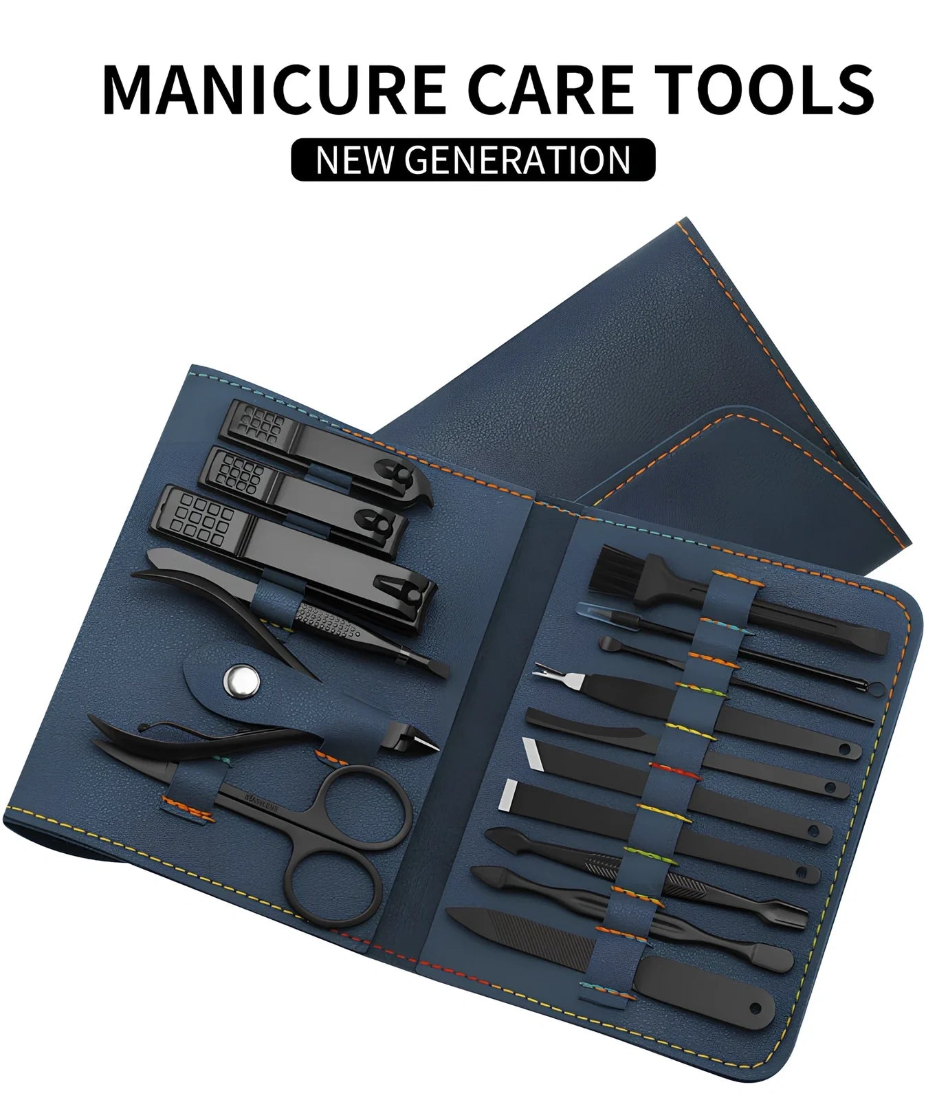 16-piece stainless steel manicure pedicure grooming kit in brown PU leather case with nail clippers and tools