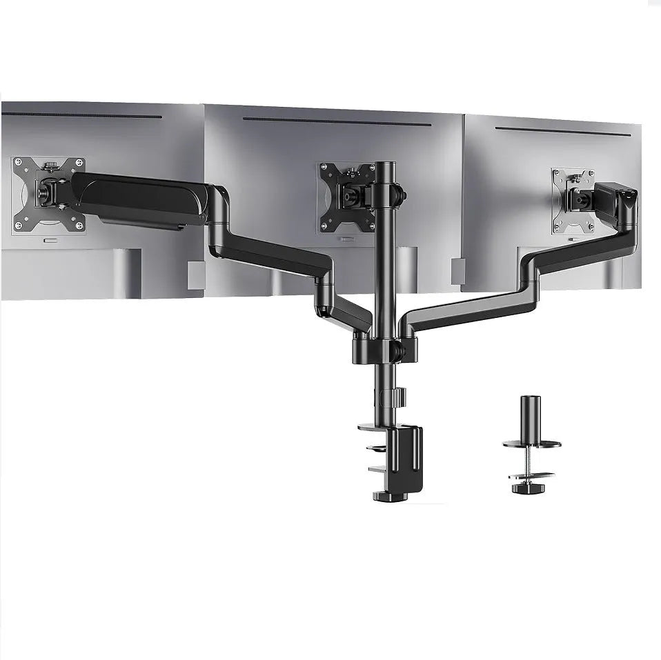 Black aluminium alloy three-arm gas spring monitor mount for 13-27 inch screens