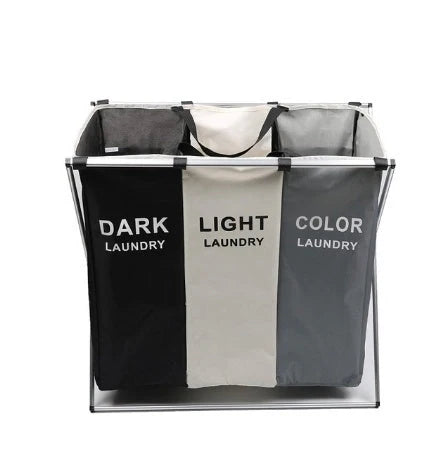 Foldable multi-layer laundry basket with waterproof liner and three compartments