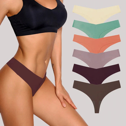 Low waist ice silk seamless underwear set in assorted colours with purified cotton crotch
