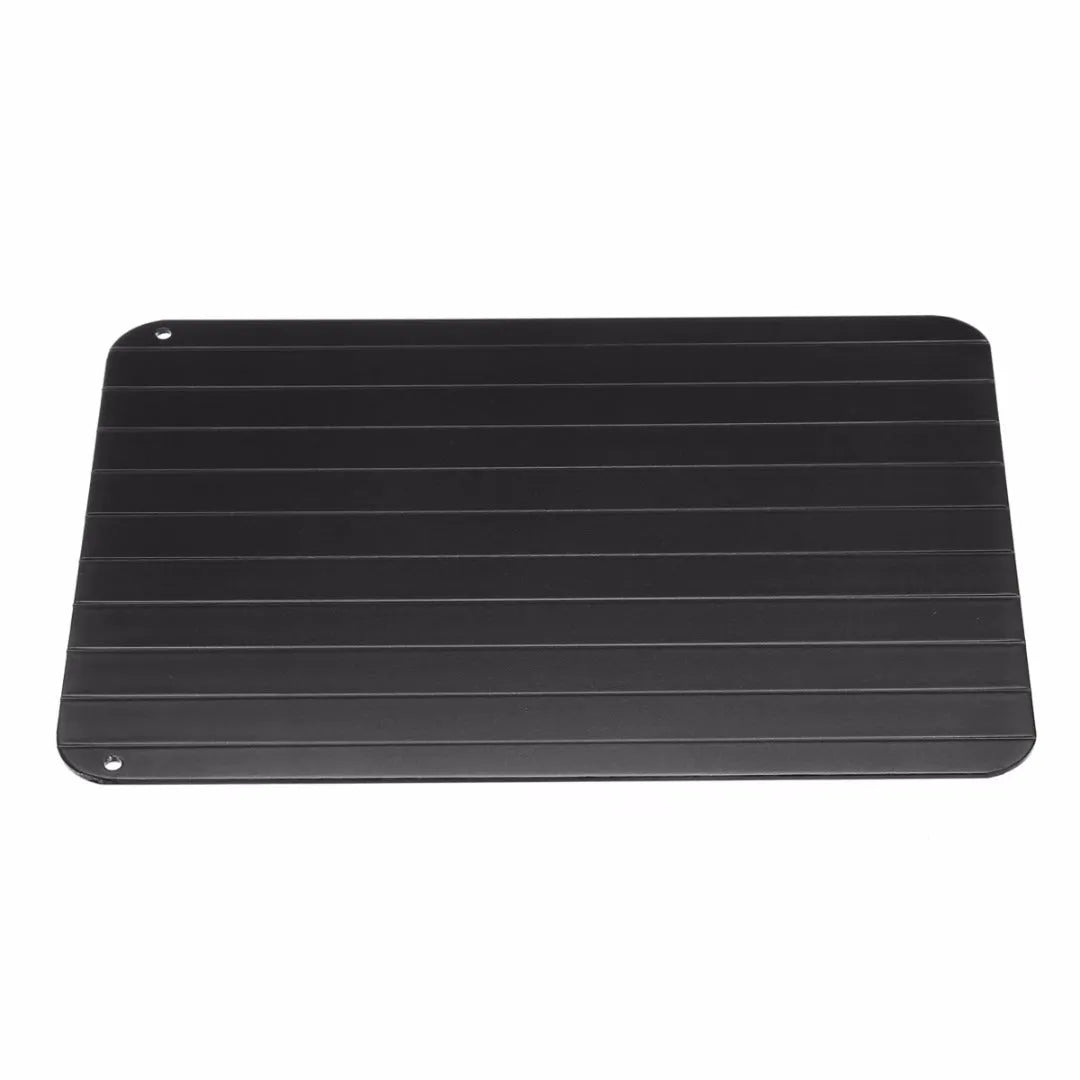 Black aluminium kitchen defrosting tray for thawing frozen food without electricity