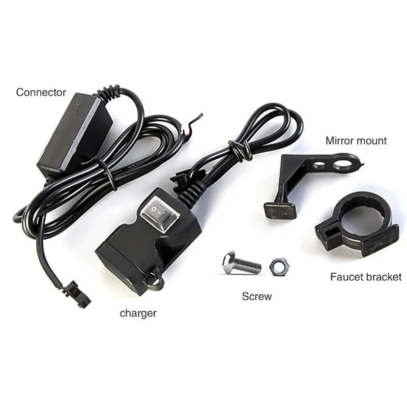 Dual USB 12V waterproof motorcycle handlebar charger with ABD housing, two ports for charging phones and GPS